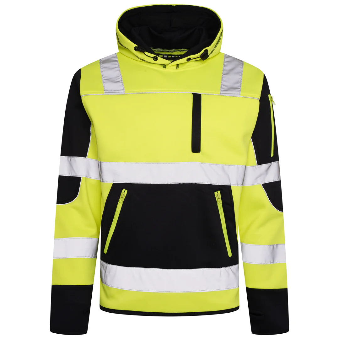 HV-042 Aviator High Vis 4 Pockets Pullover Hoodie - Yellow/Navy