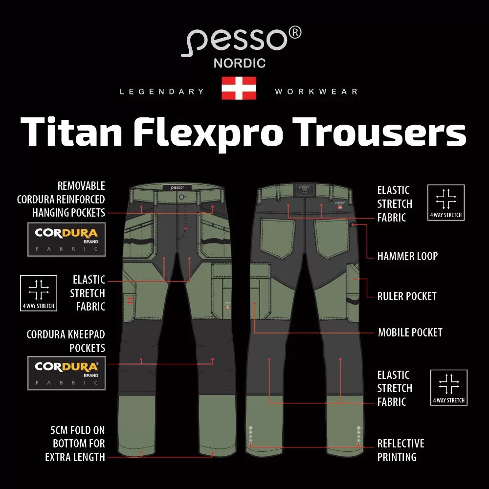 KD125Z, PANTALON DE TRAVAIL PESSO TITAN FLEXPRO, VERT