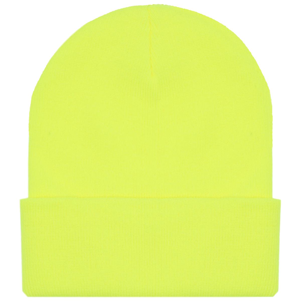 ACRYLIC KNITTED WINTER HAT YELLOW NEON