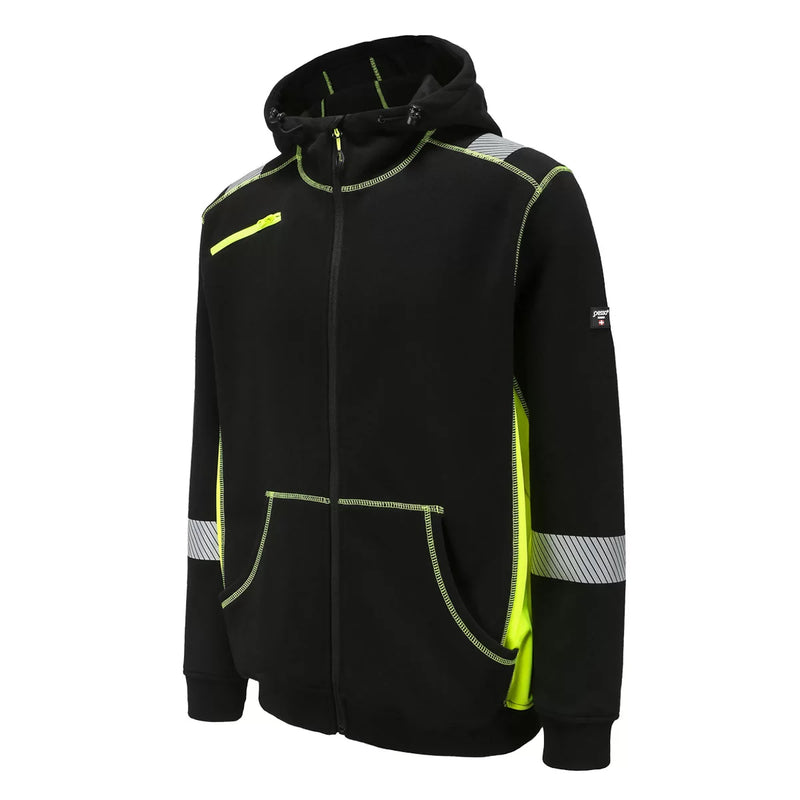 JERSEY_HV, SWEAT À CAPUCHE ZIPPÉ CHAUD PESSO JERSEY, NOIR/JAUNE