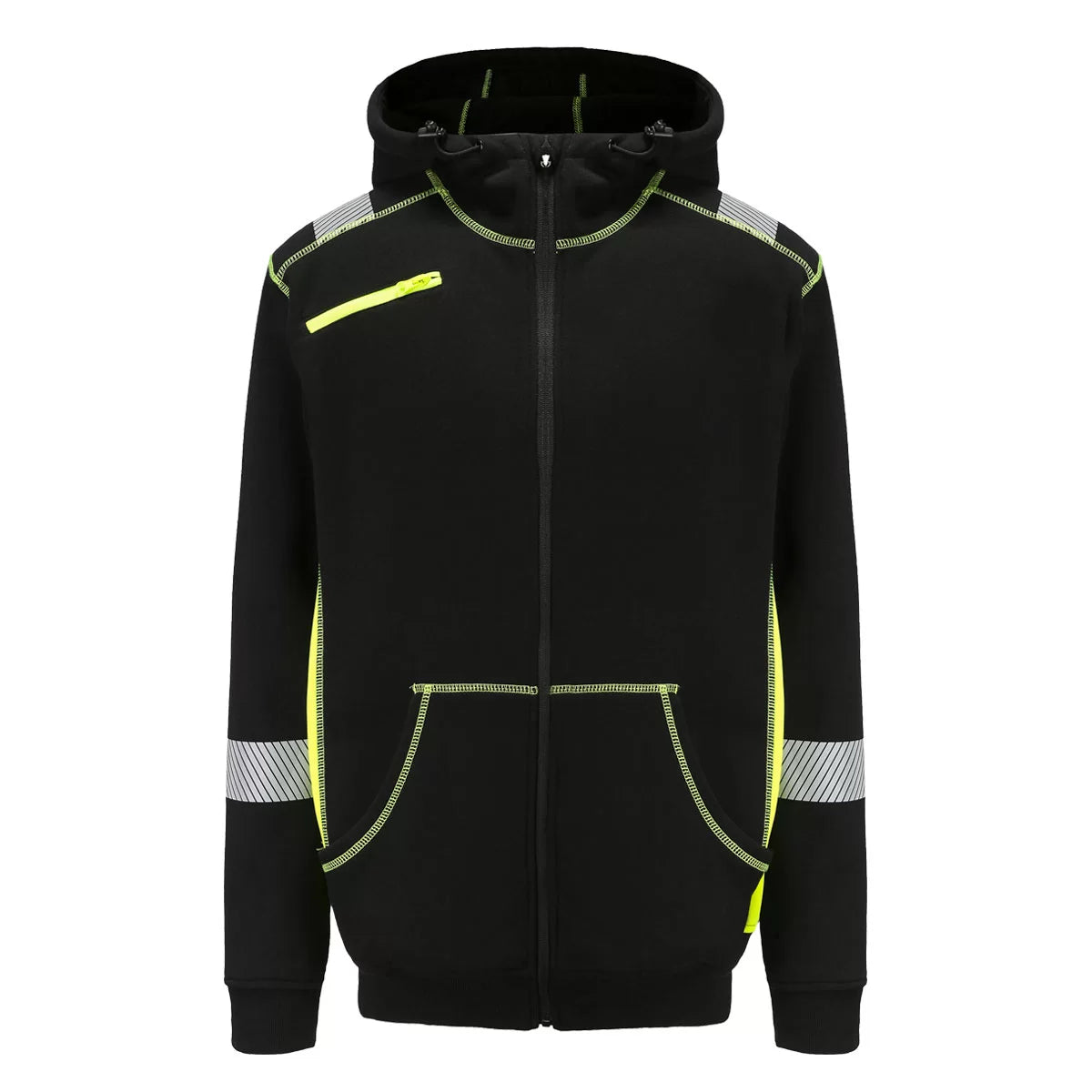 JERSEY_HV, SWEAT À CAPUCHE ZIPPÉ CHAUD PESSO JERSEY, NOIR/JAUNE