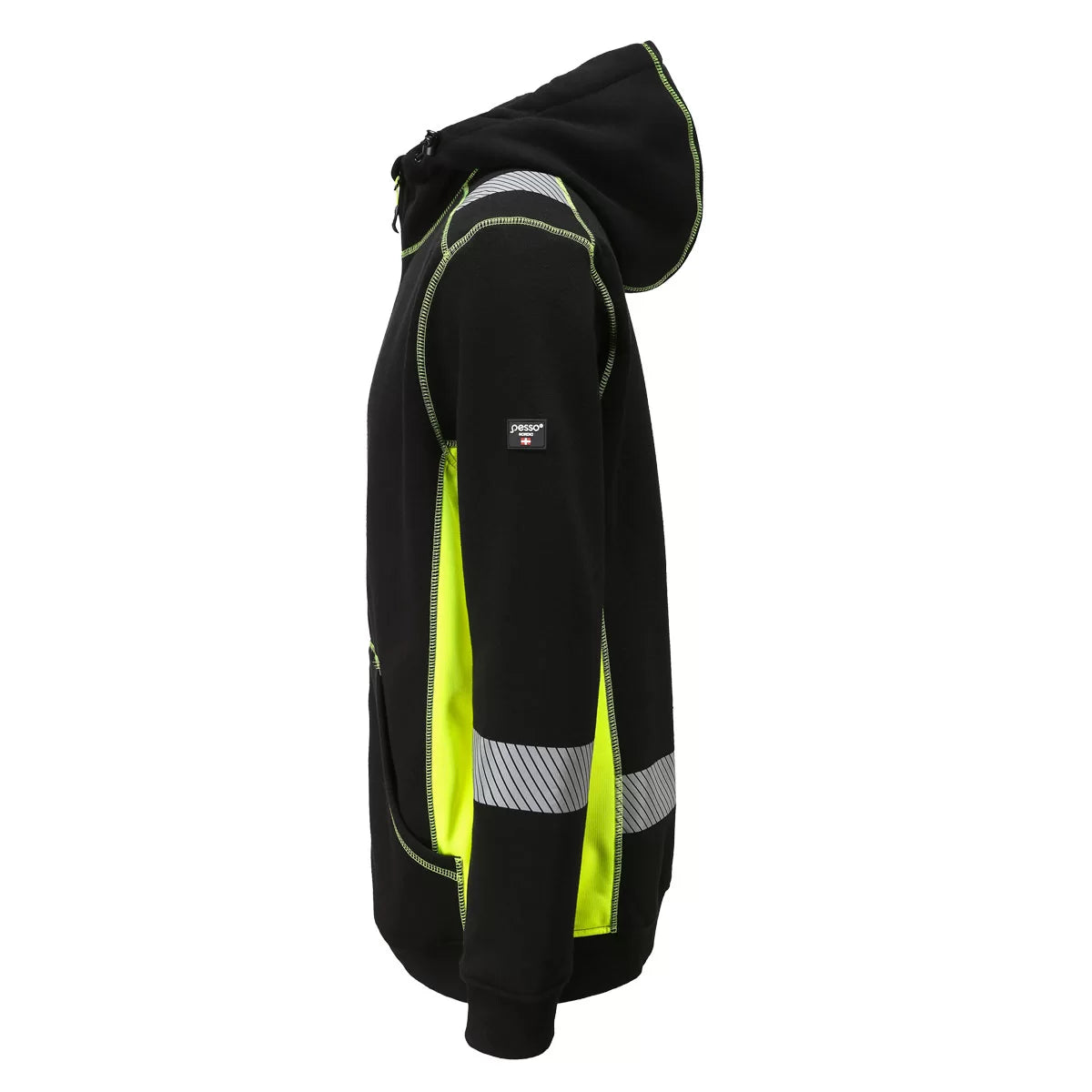 JERSEY_HV, SWEAT À CAPUCHE ZIPPÉ CHAUD PESSO JERSEY, NOIR/JAUNE