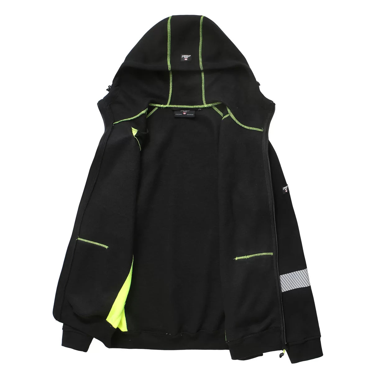 JERSEY_HV, SWEAT À CAPUCHE ZIPPÉ CHAUD PESSO JERSEY, NOIR/JAUNE