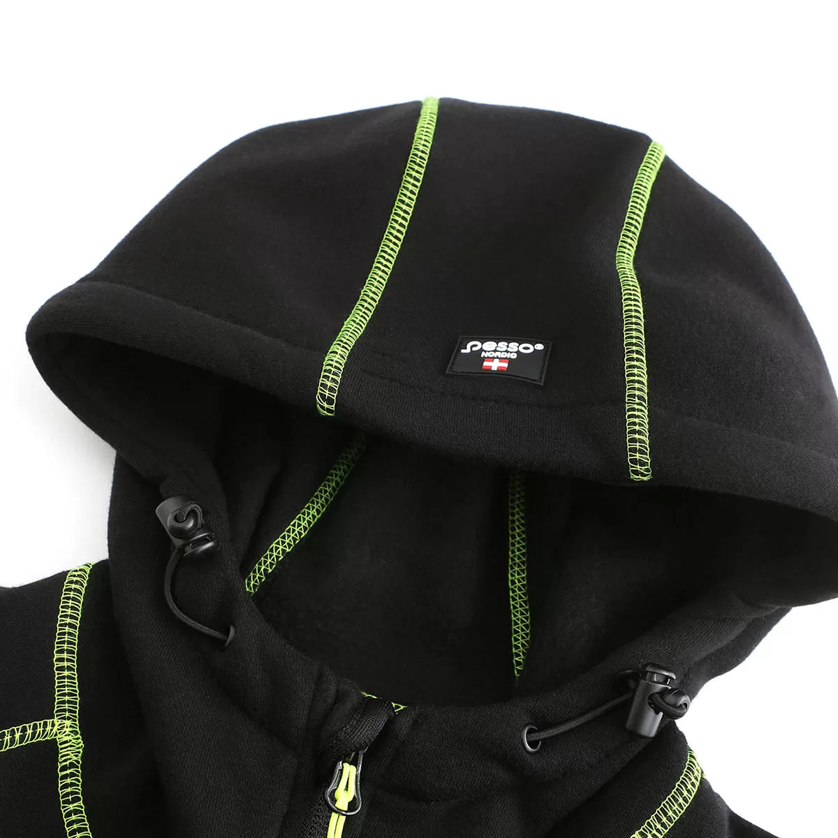 JERSEY_HV, SWEAT À CAPUCHE ZIPPÉ CHAUD PESSO JERSEY, NOIR/JAUNE