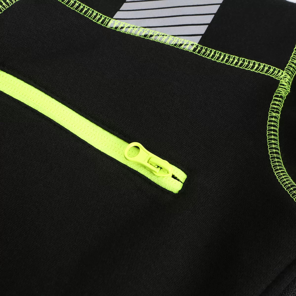 JERSEY_HV, SWEAT À CAPUCHE ZIPPÉ CHAUD PESSO JERSEY, NOIR/JAUNE