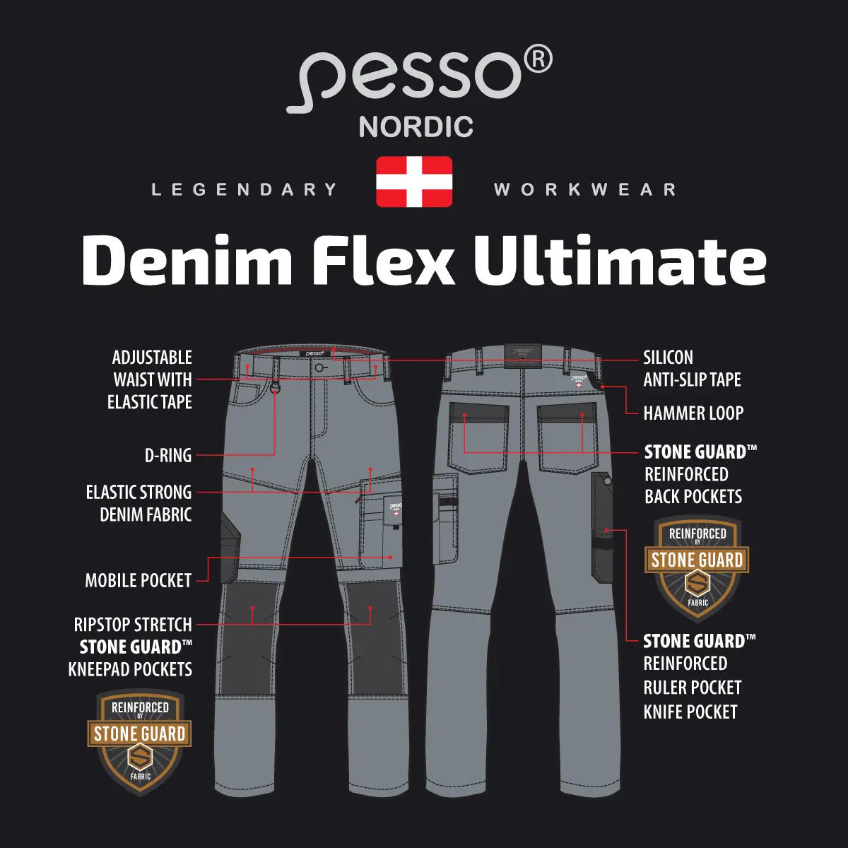 KD155_Grey, Workwear pants Pesso Denim Flex Ultimate Strech 155