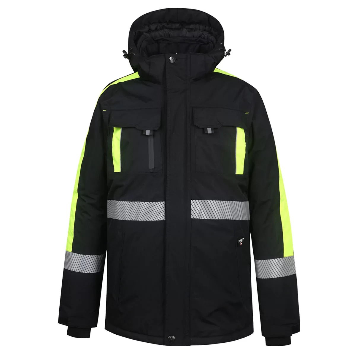 NOVA_J, VESTE D'HIVER IMPERMÉABLE PESSO NOVA, NOIR – JAUNE