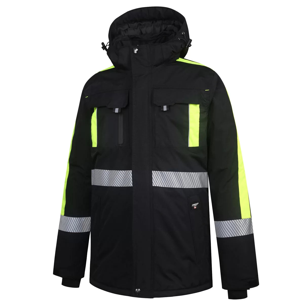 NOVA_J, VESTE D'HIVER IMPERMÉABLE PESSO NOVA, NOIR – JAUNE