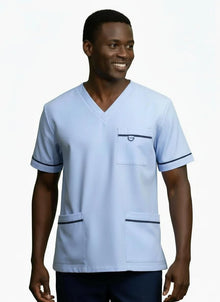 PHILTEX- Poly Cotton Contrast Trim Scrub Top (Sky/Navy)