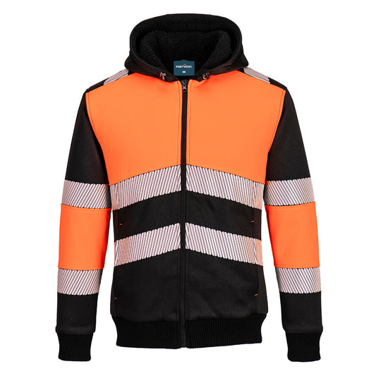 PW377  Hi-Vis Zipped Class 1 Winter Hoodie Orange/Black