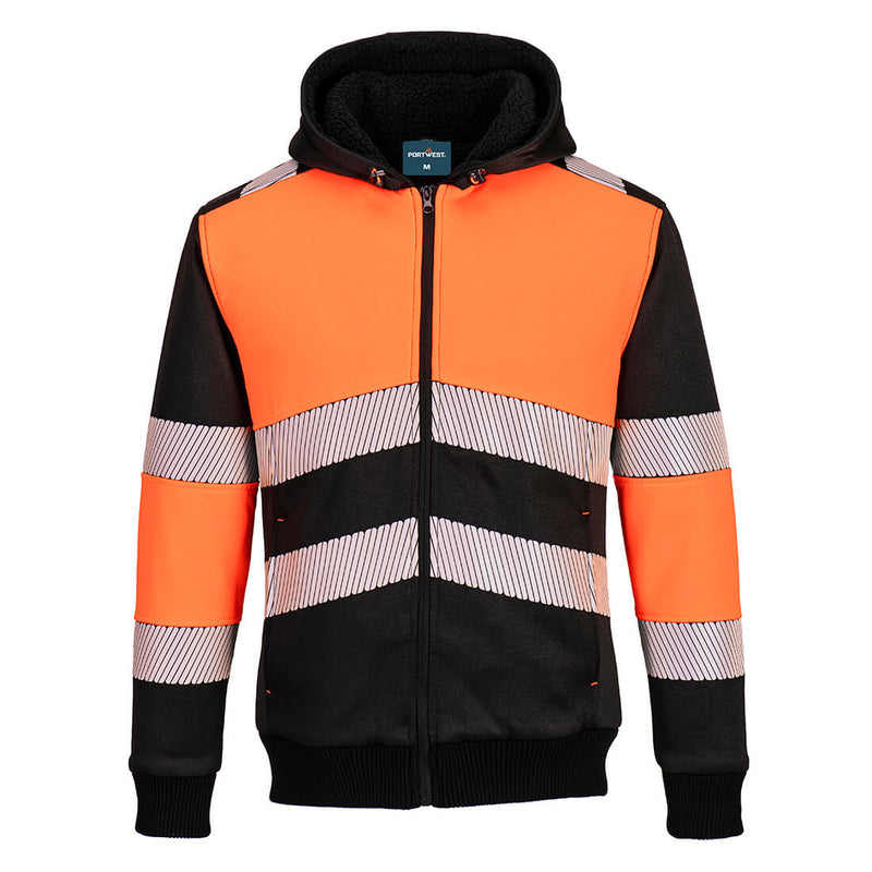 PW377  Hi-Vis Zipped Class 1 Winter Hoodie Orange/Black