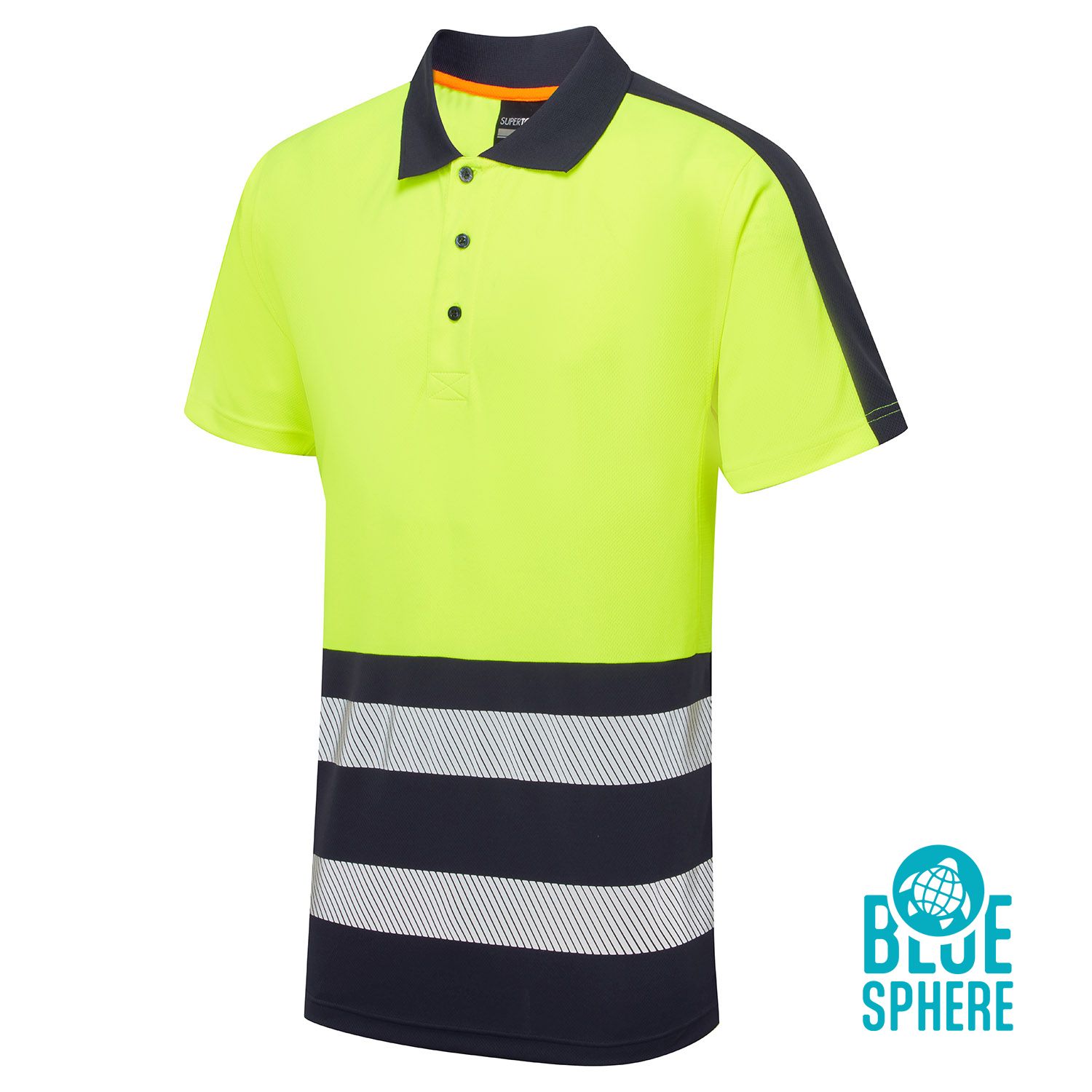 SHV-303D Supertousch Essentials Hi-Vis Eco Coolair Yellow/Navy Polo Shirt