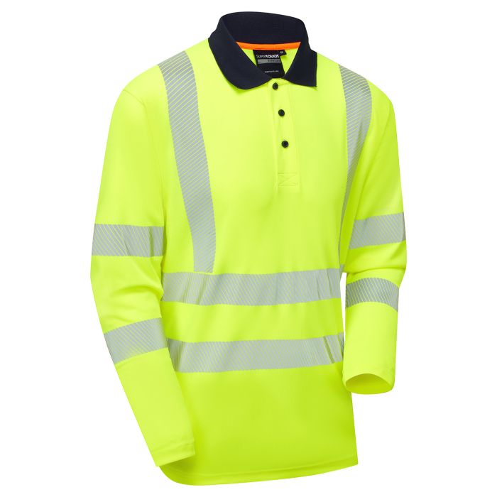 SHV-3054 Essentials Hi-Vis Eco CoolMax Yellow Long Sleeve Polo