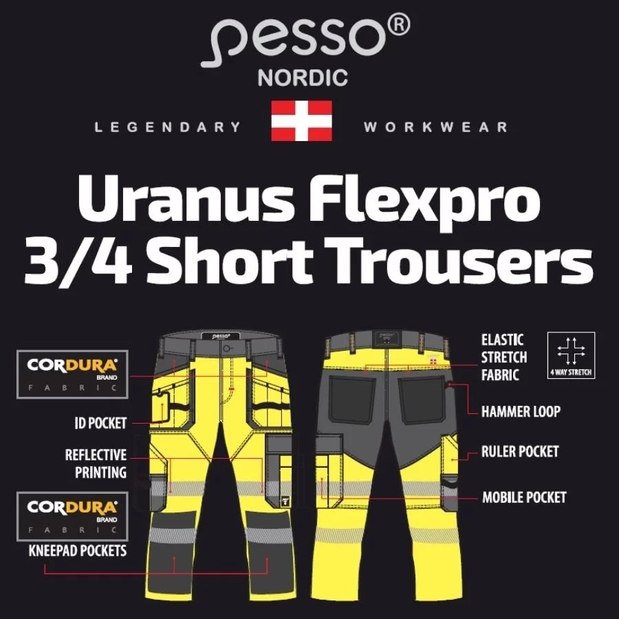 KB135G, PANTALON COURT 3/4 DE TRAVAIL PESSO URANUS FLEXPRO 135, JAUNE