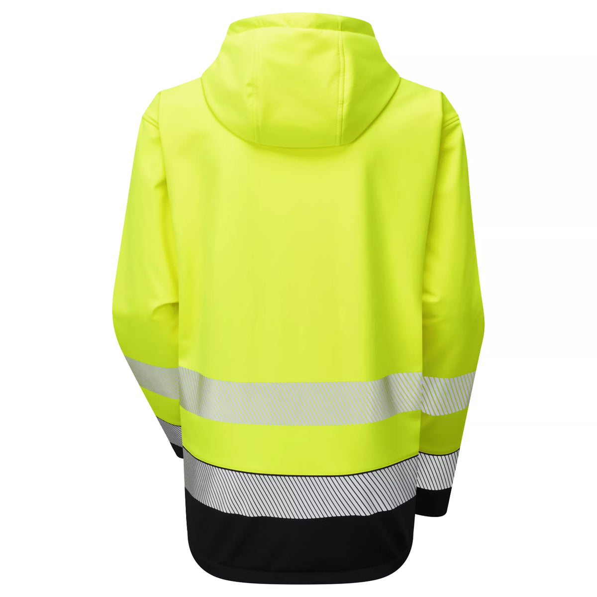 ESS300, Essentials Hi-Vis Eco Yellow/Navy Hooded Softshell Jacket