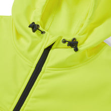 ESS300, Essentials Hi-Vis Eco Yellow/Navy Hooded Softshell Jacket