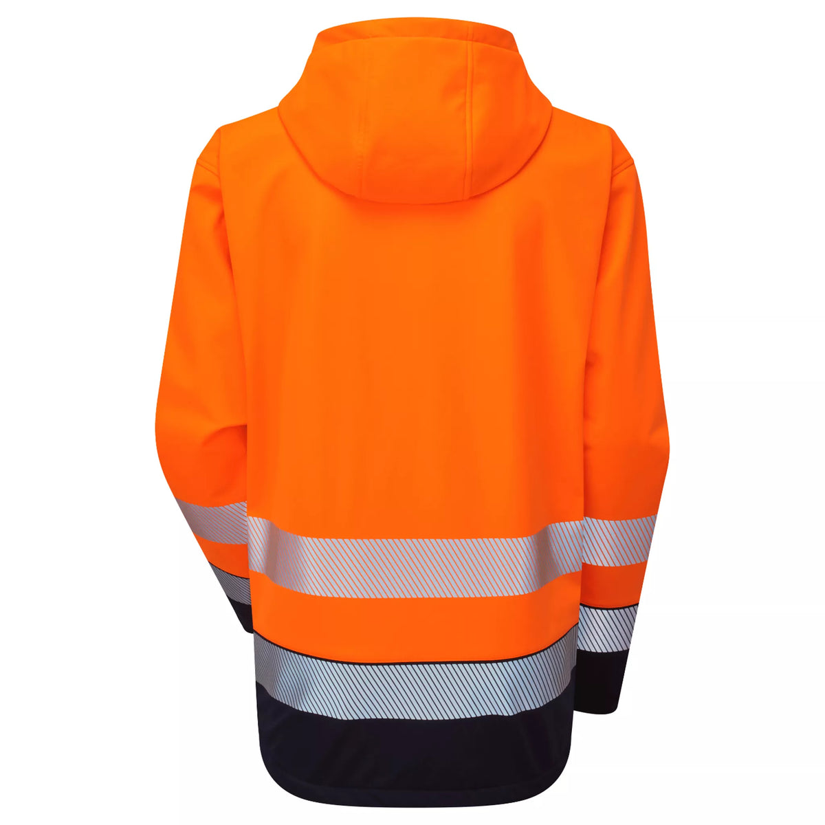 ESS300, Essentials Hi-Vis Eco Orange/Navy Hooded Softshell Jacket