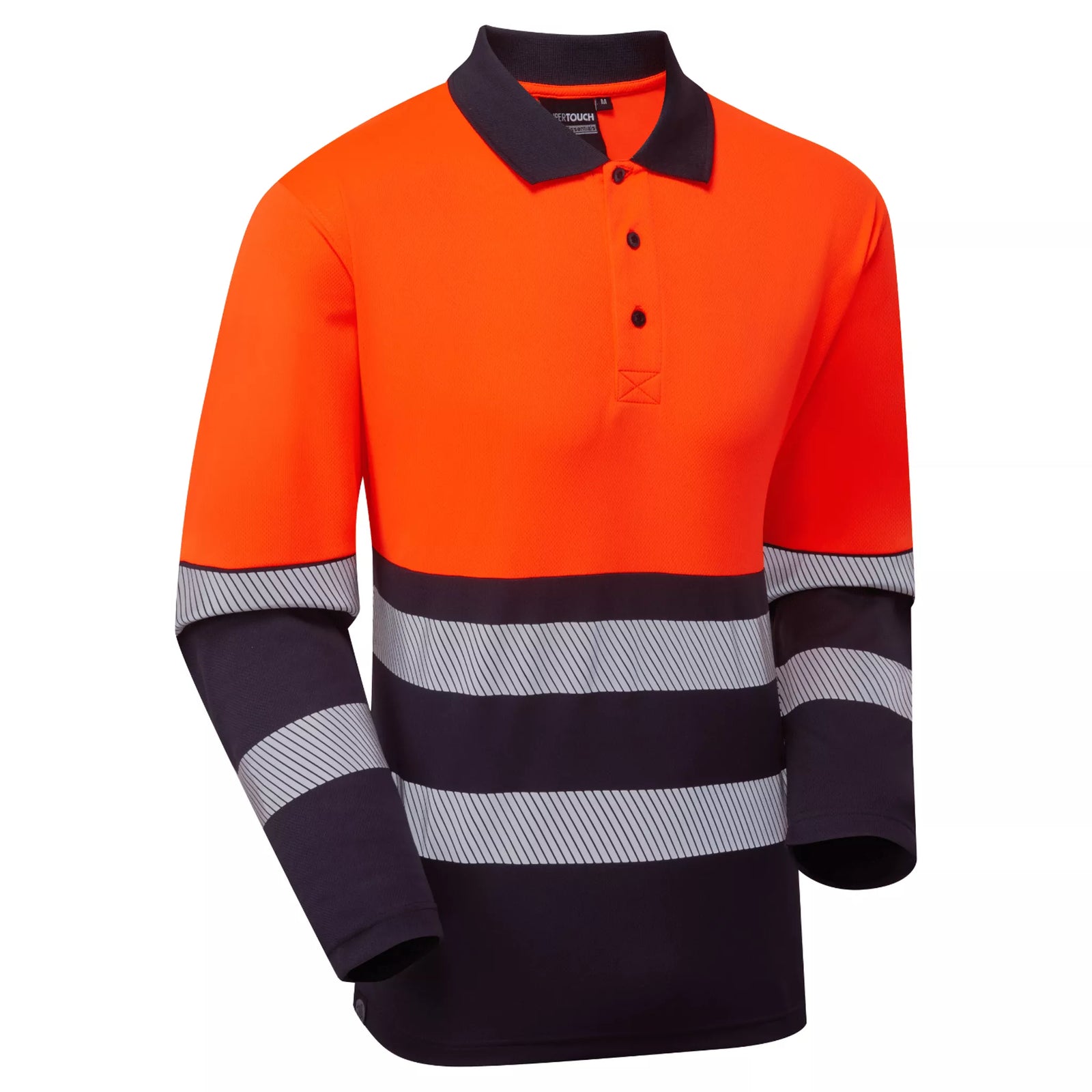 ESS600 Essentials Hi-Vis Eco Orange/Navy CoolAir Long Sleeve Polo