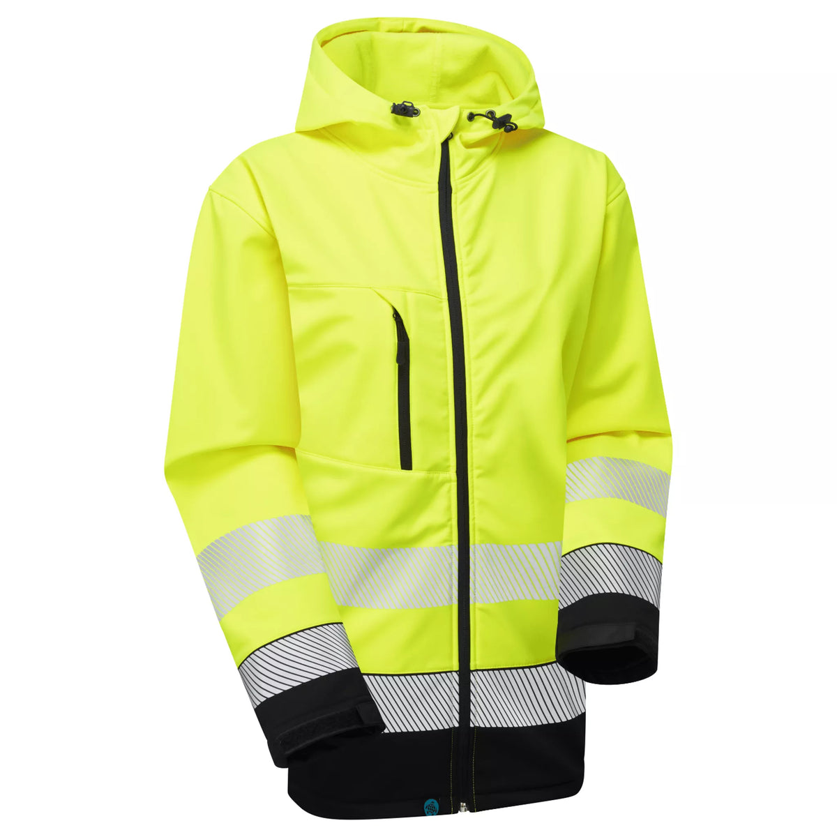 ESS300, Essentials Hi-Vis Eco Yellow/Navy Hooded Softshell Jacket