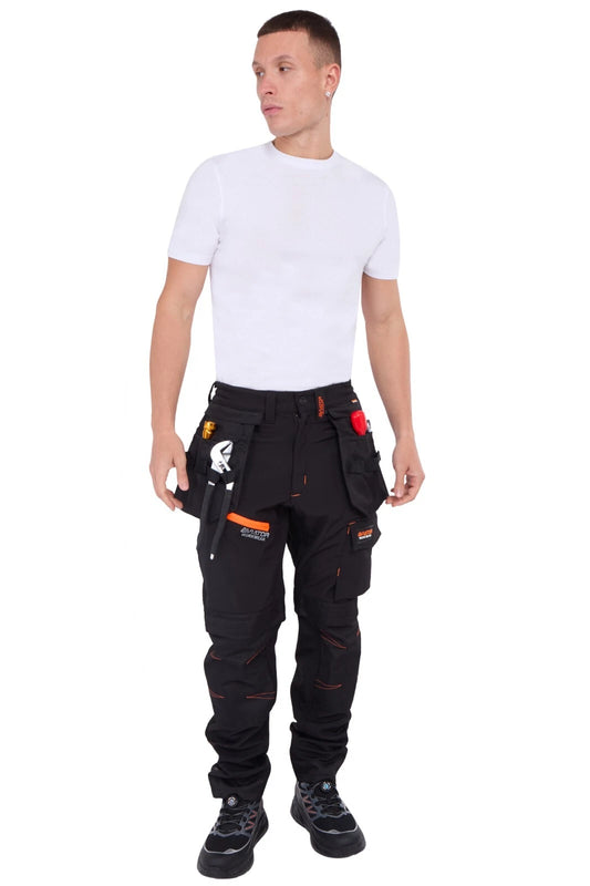WW-076 (NAVY/ORANGE) Men's AVIATOR  SOFT SHELL CARGO TROUSERS, REG LEG